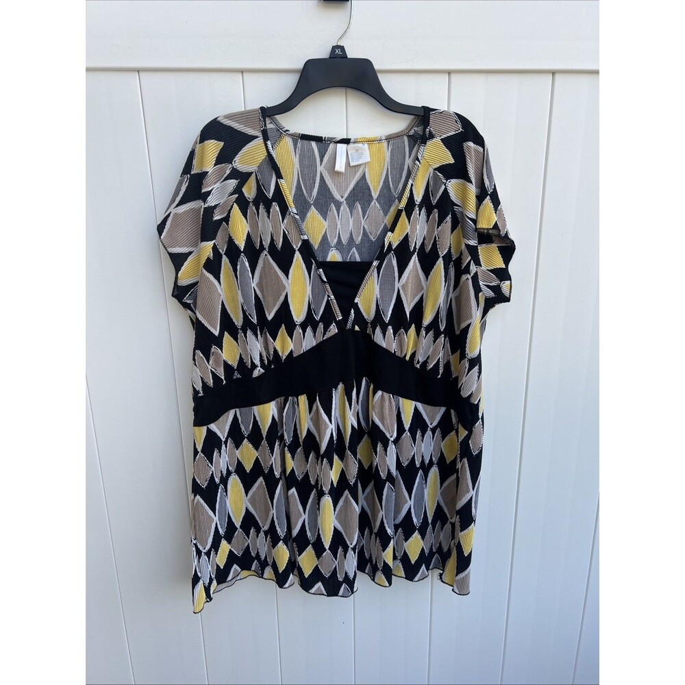 Nick & Sarah Multicolor Geometric Blouse Top Ribbed Short Sleeve Size 3X
